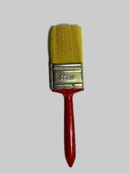 Paint brush with red handle and natural bristles 