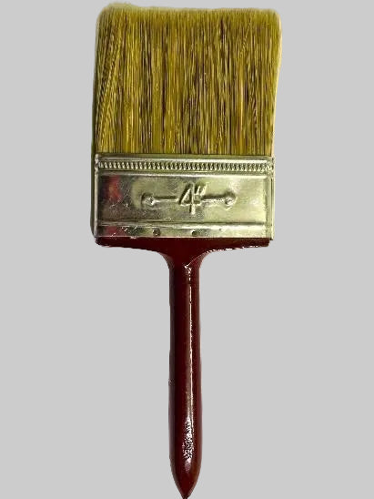 Paint brush with a brown handle and natural bristles 