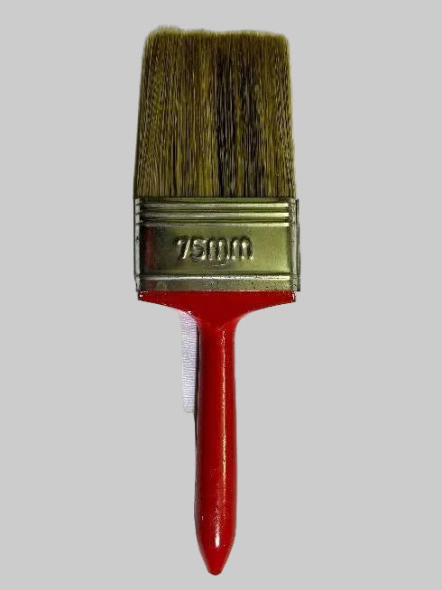 Paint brush with red handle and natural bristle